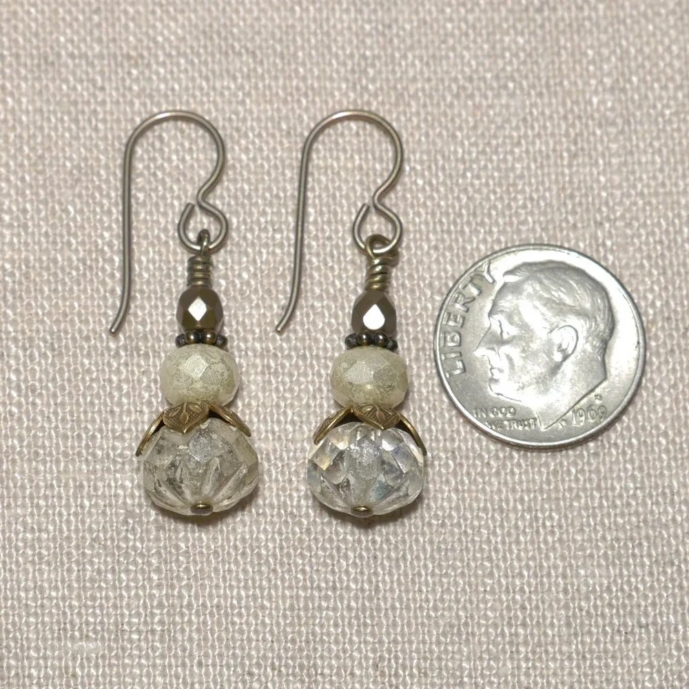 Hand Crafted Handmade Earrings Cream Czech Glass Victorian Inspired Earr… - Picture 3 of 4
